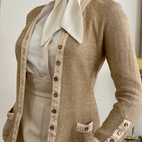 SOLD Vintage 70s Beene Bazaar Metallic Gold Button Cardigan (Small) - Picture 1 of 8